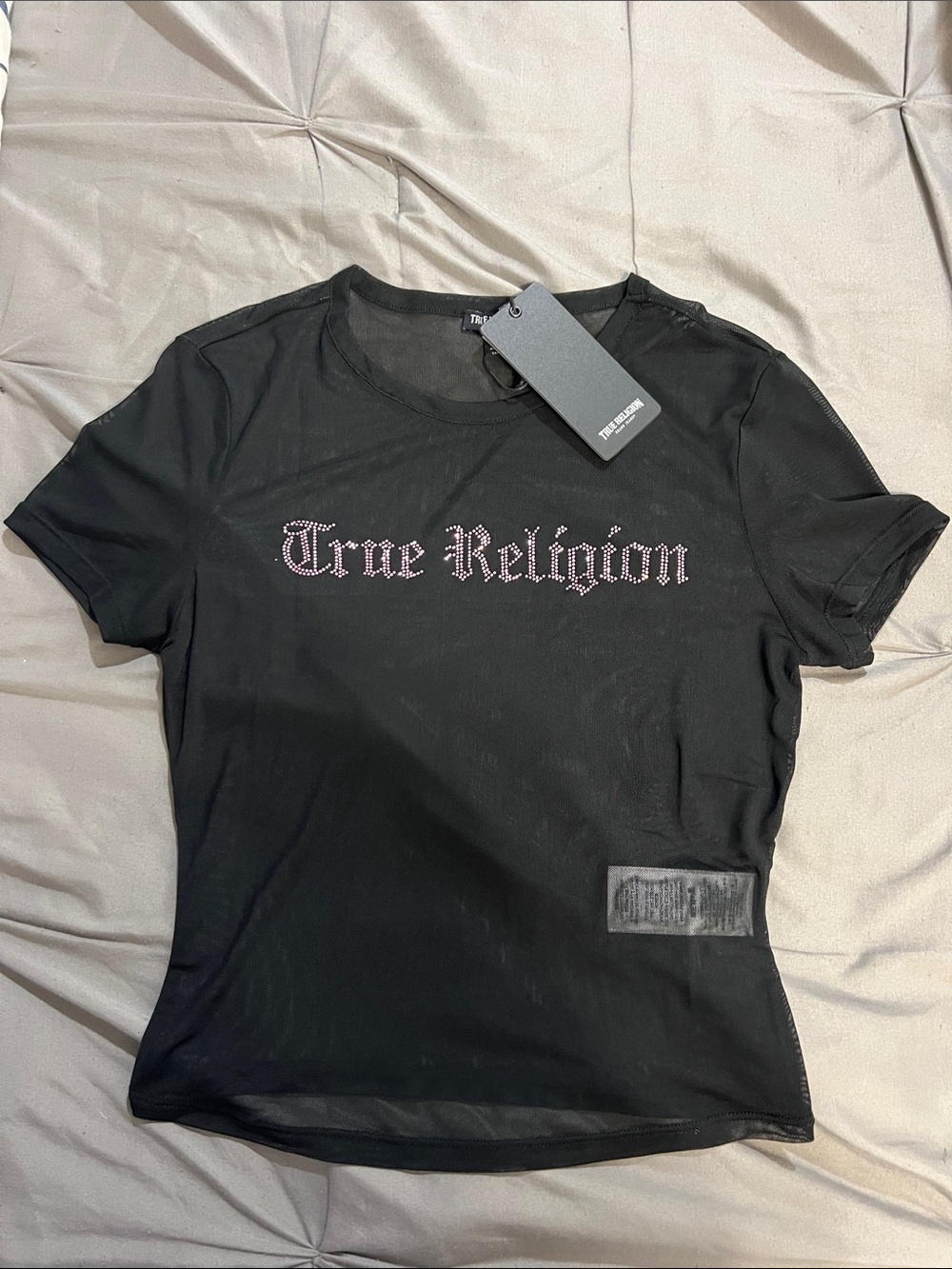 True Religion Black Short Sleeve Tee with Rhinestone Logo